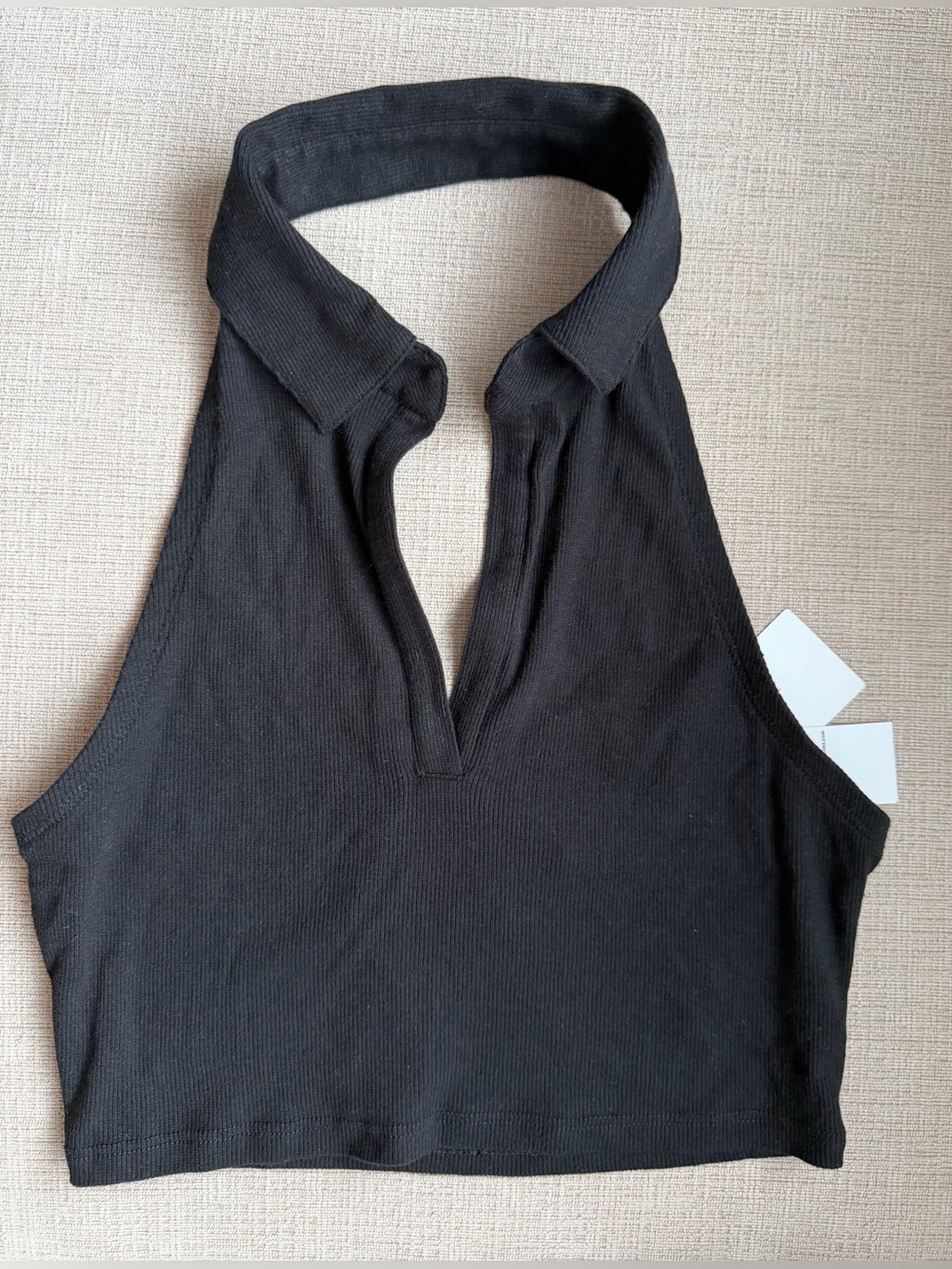 NWT Black Ribbed Halter Collared Crop Top
